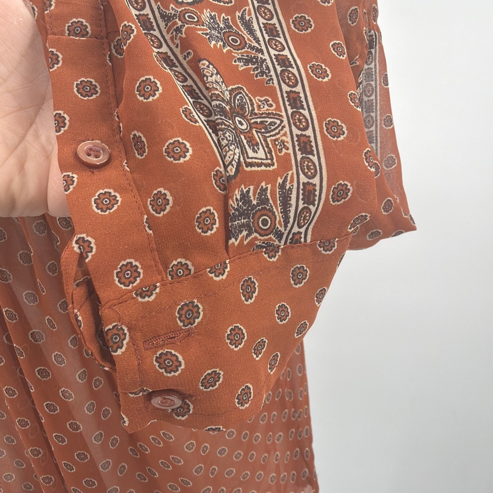 Free People Easy Rider Sheer Blouse Size XS Small Burnt Orange Paisley Pockets - Picture 5 of 8
